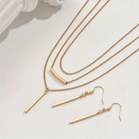 Vintage Boho 3-delige set – Gouden geometrische hanger ketting & oorbellen, klaar voor het festival