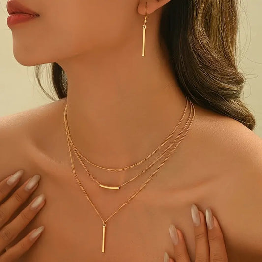 Vintage Boho 3-delige set – Gouden geometrische hanger ketting & oorbellen, klaar voor het festival